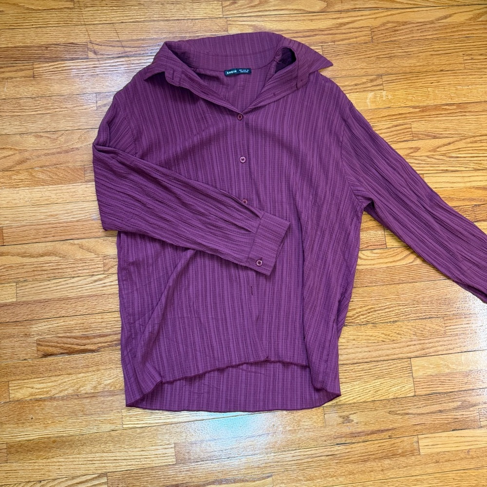 SHEIN Burgundy Button Down Shirt